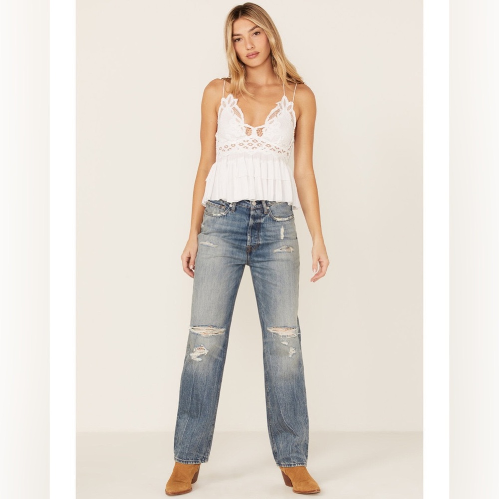 NWT 7 For All Mankind Blue Distressed Easy Straight Jeans